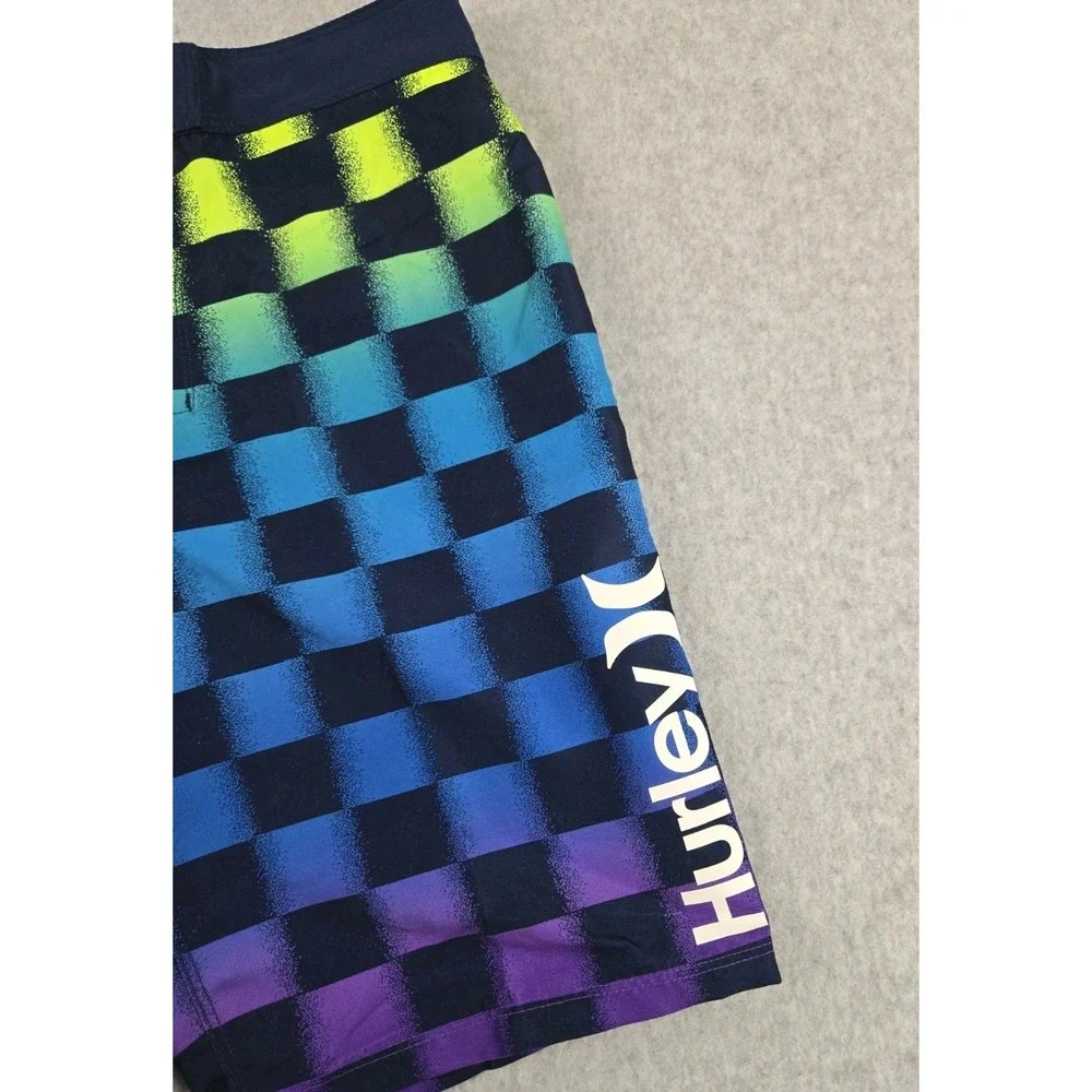 Hurley Board Shorts Boys Size 12 Swimming Trunks Checkered Logo Bathing Suit NEW
